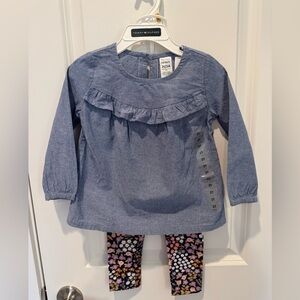 Carter’s Denim Long Sleeve Top and Navy Floral Leggings